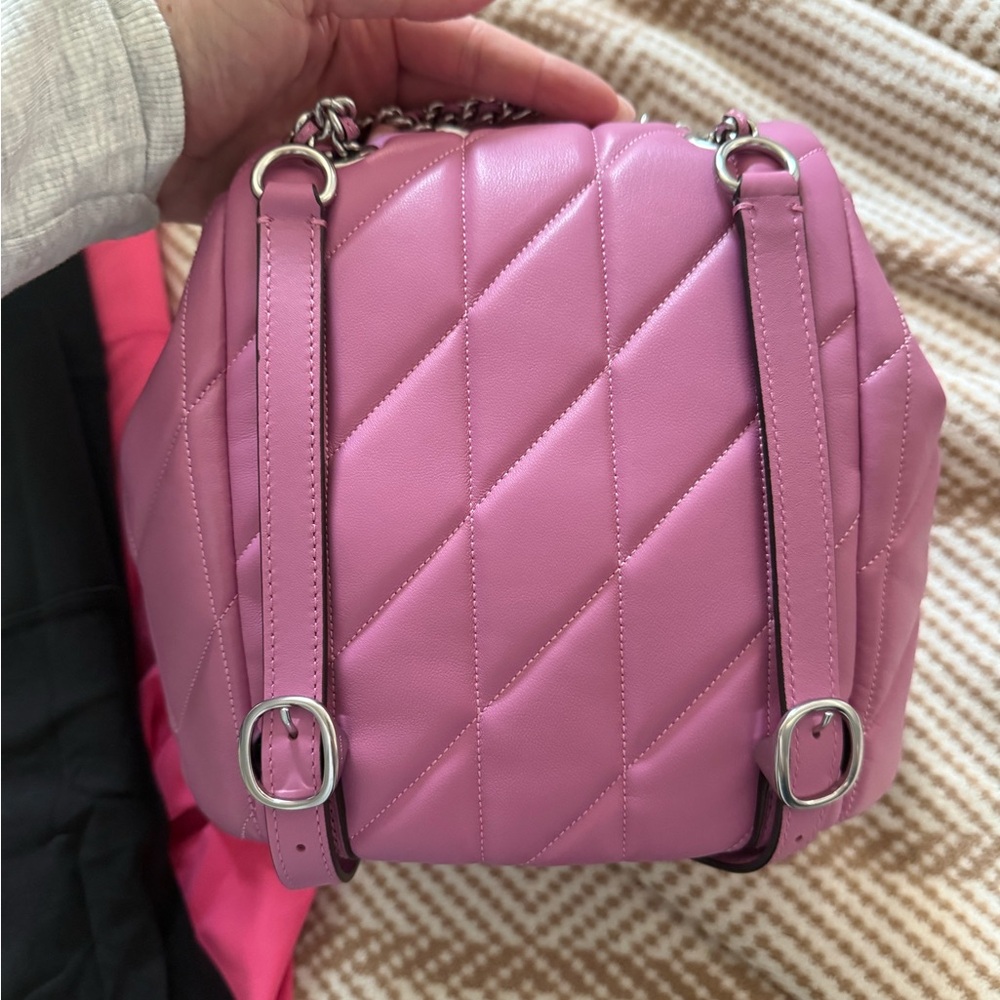 Coach Quilted Pink Leather Backpack with Silver 'C' Hardware - Picture 3 of 4